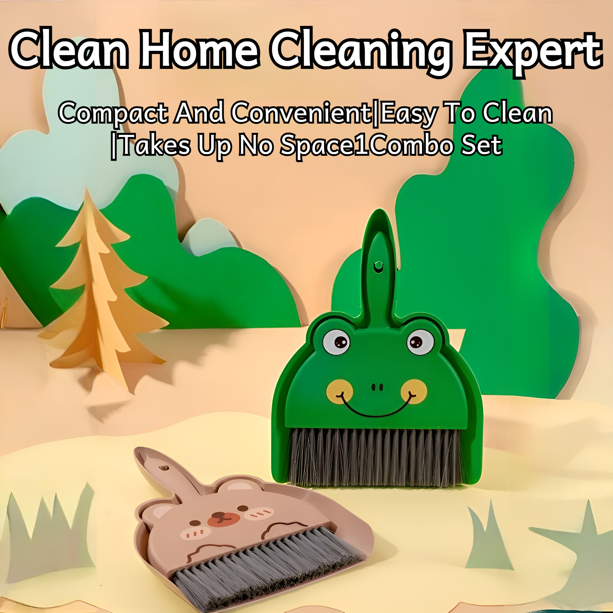 Cartoon mini desktop broom and dustpan set for kids