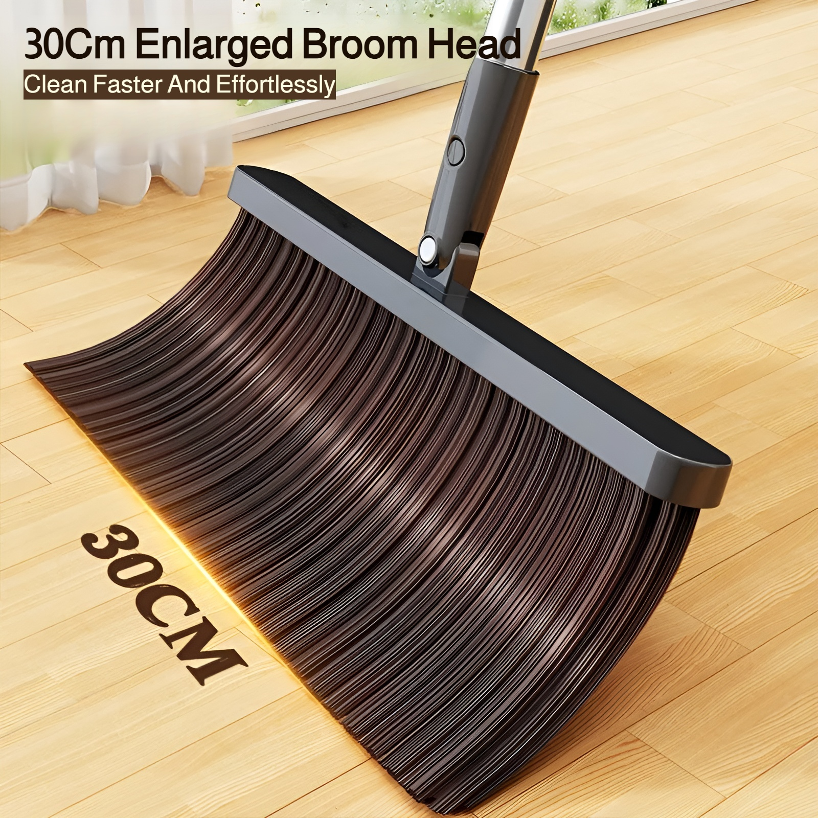 Easy-to-use soft bristle broom for sweeping floors