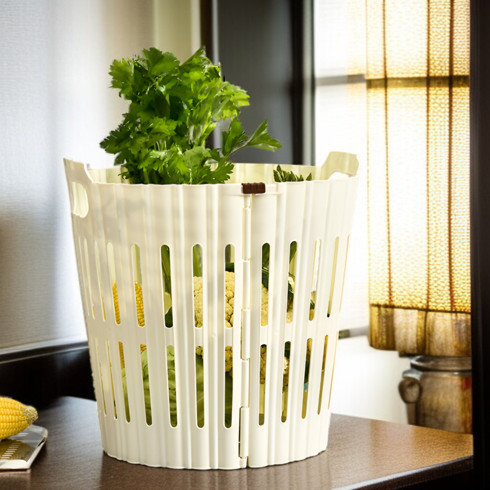 バスルームに置かれた通気性バスケット