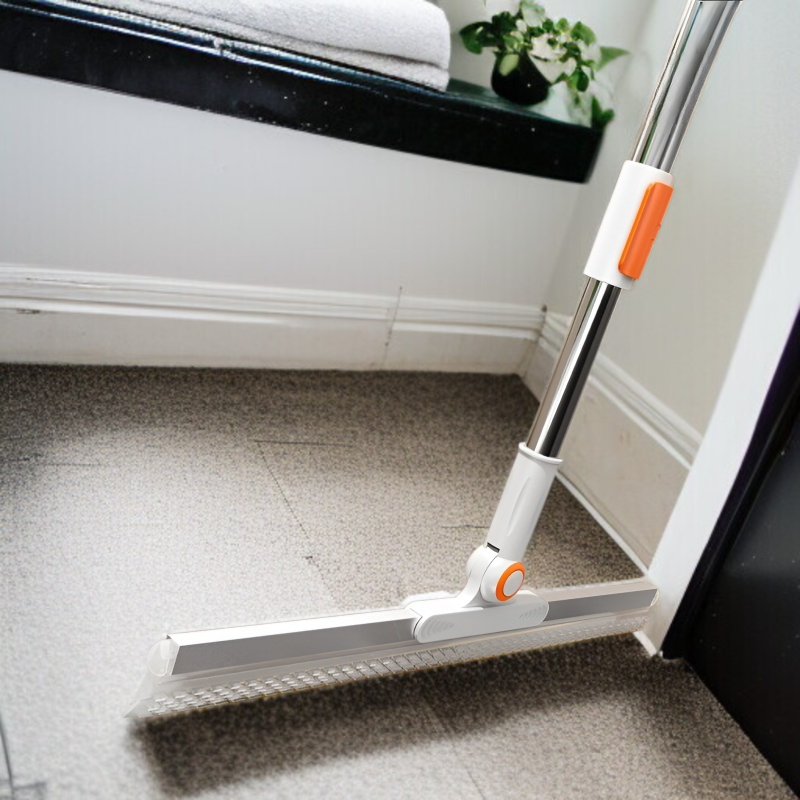 Premium metal and silicone broom for mark-free sweeping