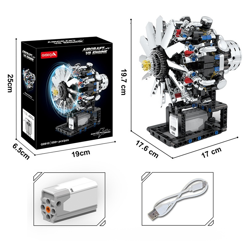 🏎️ GISECA Technik V8 Motor Bausatz | Realistisches Funktionsmodell mit E-Motor | MINT Lernspielzeug | 478 Teile | Metalloptik 🛠️
