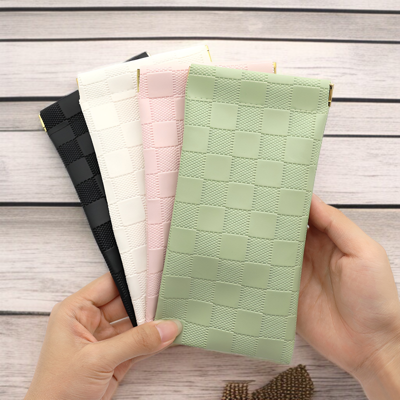 Stylish chessboard design sunglasses case with automatic closure
