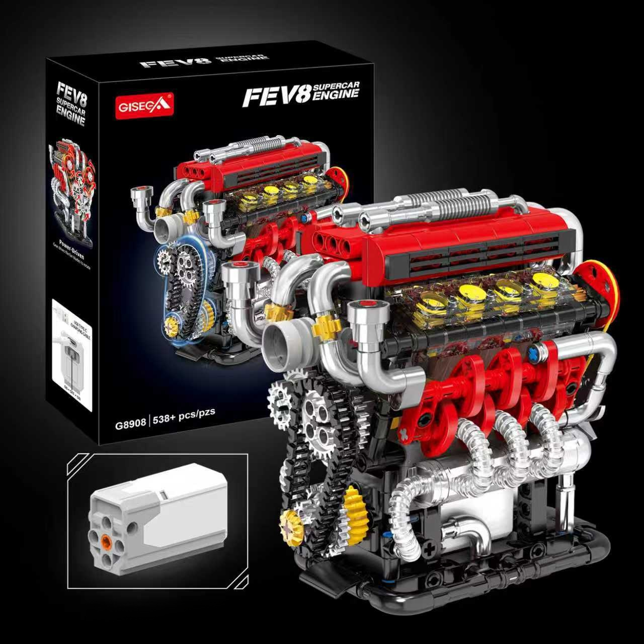 🏎️ GISECA Technik V8 Motor Bausatz | Realistisches Funktionsmodell mit E-Motor | MINT Lernspielzeug | 478 Teile | Metalloptik 🛠️