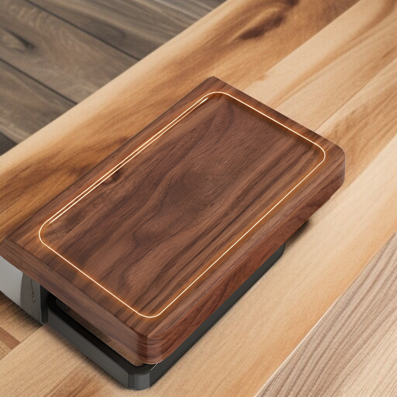 Eco-friendly walnut toilet paper holder in use