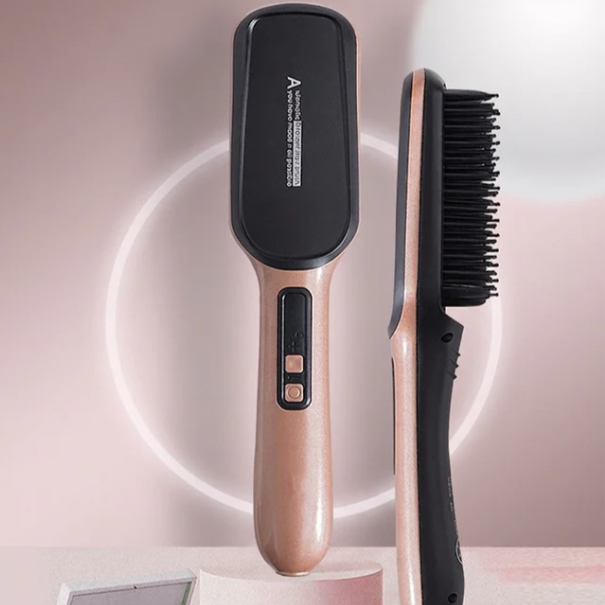 Negative ion hair straightener brush, two in one salon grade styling tool.
