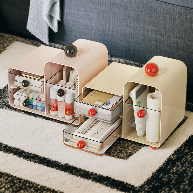 ノートや本を整理できるデスクトップキャビネット