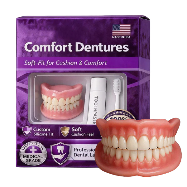 🔥Confident Smile Complete Denture Set. ✅ Medical Grade: BPA-free, made with high-molecular-weight memory material. ⏱️ In just seconds, you can wear them and enjoy healthy, beautiful teeth, savoring every bite.