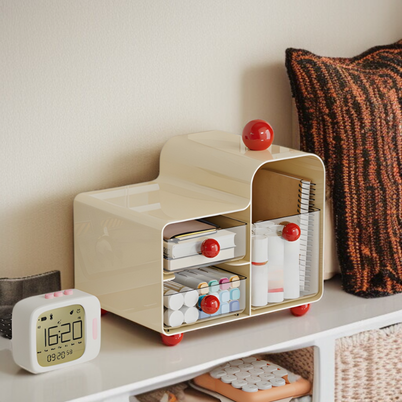 引き出し付きで小物もすっきり整理できる収納ラック