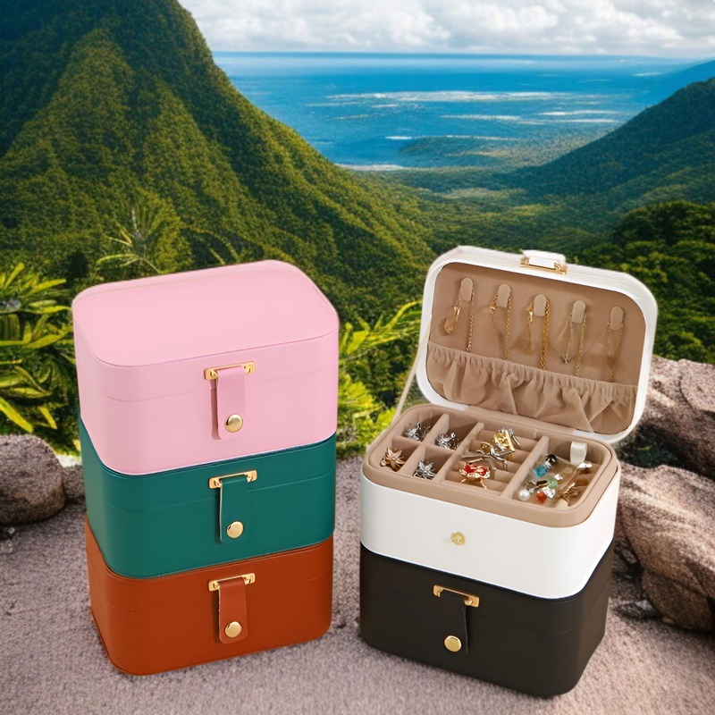 Kompakte Schmuckbox mit praktischem Button Flip Verschluss