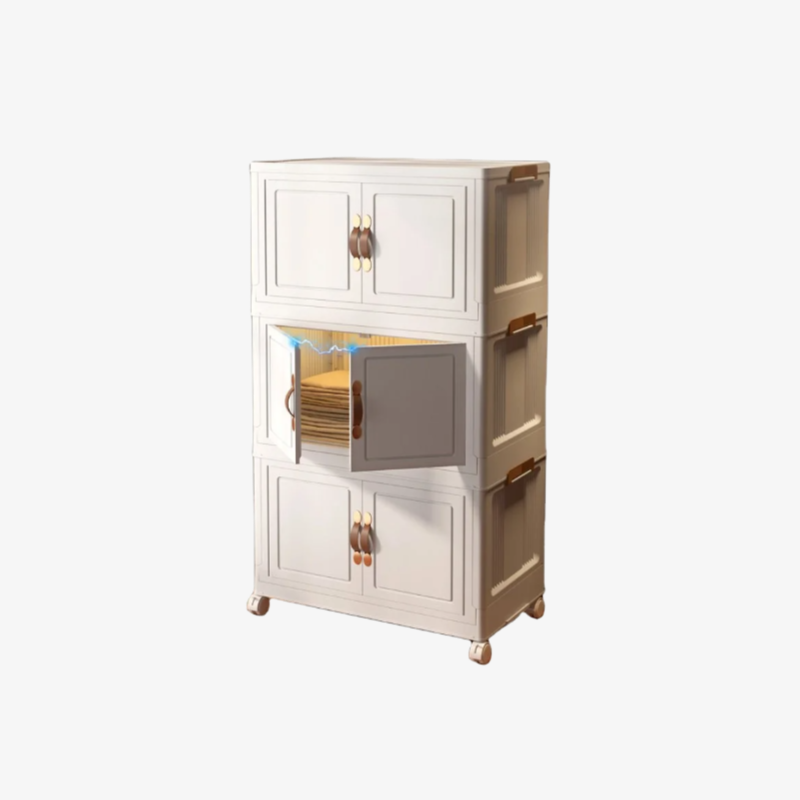 Folding multi-tier storage unit with easy settings for versatile organization