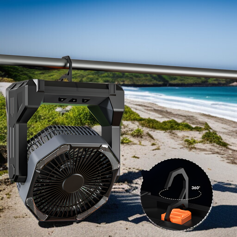 Wiederaufladbarer Outdoor-Ventilator auf dem Campingplatz