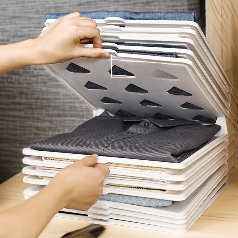 Jeans, sweaters, and t-shirts neatly stored