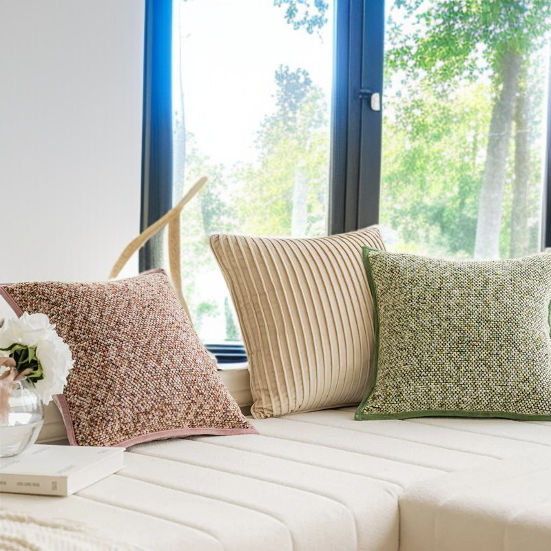 High-end soft fabric cushion on contemporary sofa