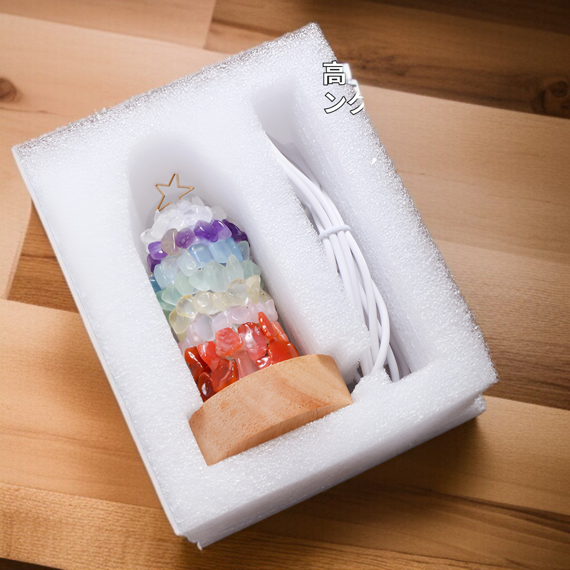 Desktop crystal lamp with colorful gemstone accents