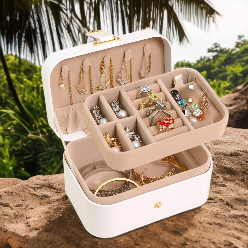 Innenansicht der 2-lagigen Schmuckschatulle mit Fächern