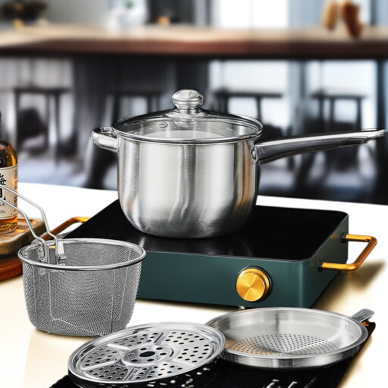 Multifunctional large capacity stainless steel home fryer with strainer